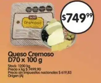 Supermercados Buenos Días Queso Cremoso D70 oferta