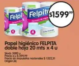 Supermercados Buenos Días Papel higiénico FELPITA doble hoja oferta