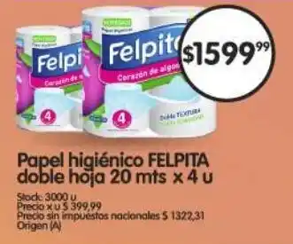 Supermercados Buenos Días Papel higiénico FELPITA doble hoja oferta
