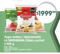 Supermercados Buenos Días Yogur entero/descremado LA SERENISIMA Clásico sachet oferta