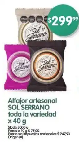 Supermercados Buenos Días Alfajor artesanal SOL SERRANO toda la variedad oferta