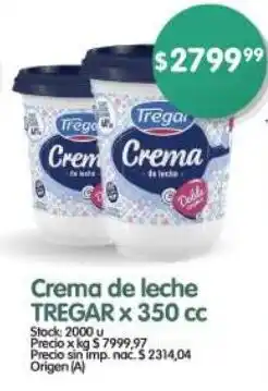Supermercados Buenos Días Crema de leche TREGAR oferta