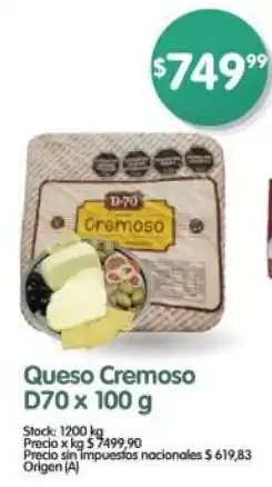 Supermercados Buenos Días Queso Cremoso D70 oferta