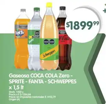 Supermercados Buenos Días Gaseosa COCA COLA Zero - SPRITE-FANTA - SCHWEPPES oferta