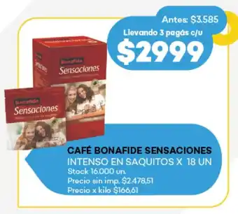 Supermercados Tadicor Café bonafide sensaciones intenso en saquitos oferta