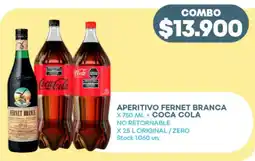 Supermercados Tadicor Aperitivo fernet branca+ coca cola no retornable original/zero oferta
