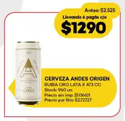 Supermercados Tadicor Cerveza andes origen rubia oro lata oferta