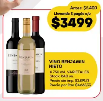 Supermercados Tadicor Vino benjamin nieto varietales oferta