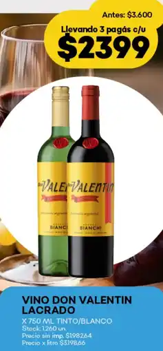 Supermercados Tadicor Vino don valentin lacrado tinto/blanco oferta