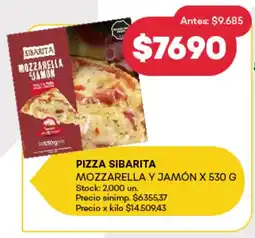 Supermercados Tadicor Pizza sibarita mozzarella y jamón oferta