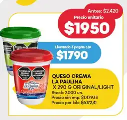 Supermercados Tadicor Queso crema la paulina original/light oferta