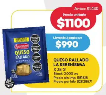 Supermercados Tadicor Queso rallado la serenísima oferta