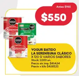 Supermercados Tadicor Yogur batido la serenísima clásico varios sabores oferta