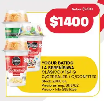 Supermercados Tadicor Yogur batido la serenísima clásico c/cereales/c/confites oferta