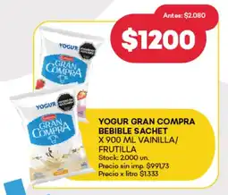 Supermercados Tadicor Yogur gran compra bebible sachet vainilla/ frutilla oferta