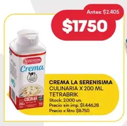 Supermercados Tadicor Crema la serenisima culinaria tetrabrik oferta