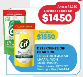 Supermercados Tadicor Detergente cif bioactive doypack lima/limón oferta