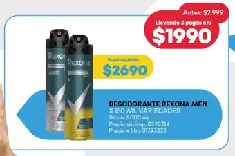 Supermercados Tadicor Desodorante rexona men variedades oferta