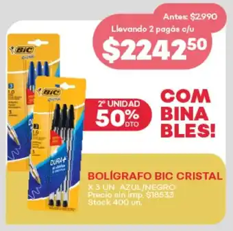 Supermercados Tadicor Bolígrafo bic cristal azul/negro oferta