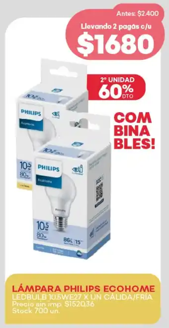 Supermercados Tadicor Lámpara philips ecohome ledbulb 10.5we27 cálida/fría oferta