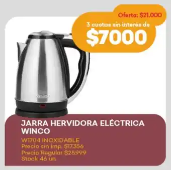 Supermercados Tadicor Jarra hervidora eléctrica winco W1704 inoxidable oferta