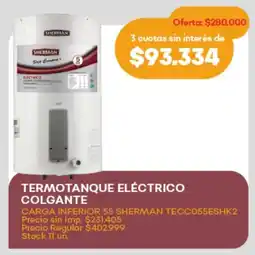 Supermercados Tadicor Termotanque eléctrico colgante carga inferior 55 sherman tecc055eshk2 oferta