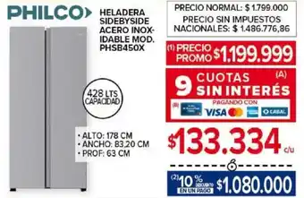 Carrefour Philco heladera sidebyside acero inoxidable oferta