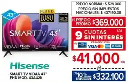 Carrefour Hisense smart tv vidaa 43" oferta