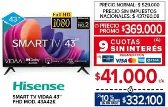 Carrefour Hisense smart tv vidaa 43" oferta