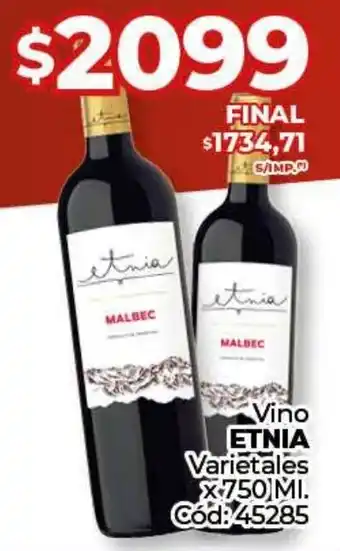 Diarco Vino ETNIA Varietales oferta