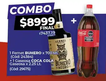 Diarco 1 Fernet BUHERO +1 Gaseosa COCA COLA Gaseosa oferta