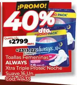 Diarco Toallas Femeninas ALWAYS   Xtra Triple Protec Noche Suave oferta