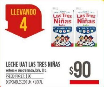 Supermercados Vea Leche Uat Las Tres Niñas Entera o Descremada, brk. 1 Lt. oferta