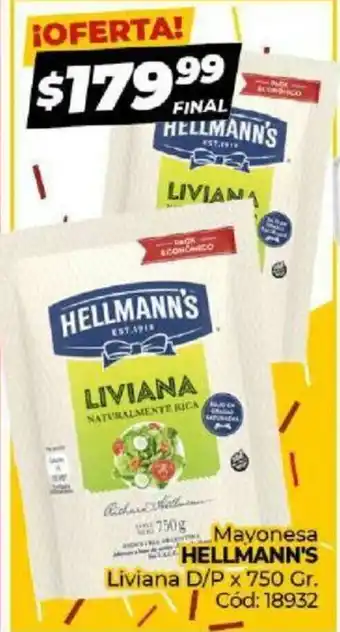 Diarco Mayonesa Hellmann's Liviana D/P x 750 gr oferta