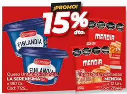 Diarco Queso Untable Finlandia LA SERENISIMA / Tapas de Empanadas MENDIA oferta