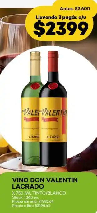 Super MAMI Vino don valentin lacrado tinto/blanco oferta