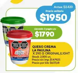 Super MAMI Queso crema la paulina original/light oferta