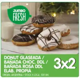 Jumbo Jumbo Fresh Donut Glaseada / Bañada Choc. Ddl / Bañada Rosa Ddl Elab. Propia oferta