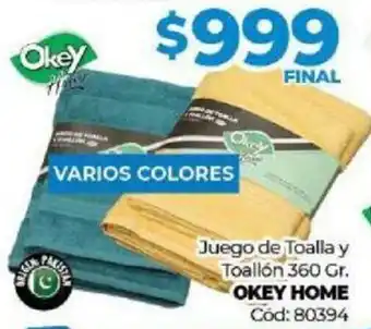 Diarco Okey Home Juego de Toalla y Toallón 360gr oferta