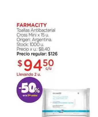 Farmacity Farmacity Toallas Antibacterial Cross Mini x 15u oferta