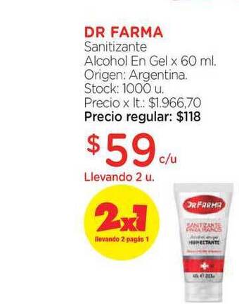 Farmacity Dr Farma Sanitizante Alcohol En Gel x 60ml oferta
