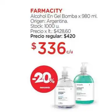 Farmacity Farmacity Alcohol En Gel Bomba x 980ml oferta