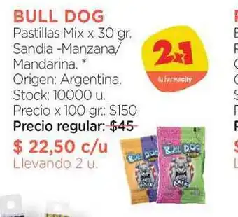 Bull Dog Pastillas Mix Sandia Manzana Mandarina x 30gr.