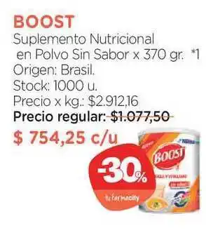Farmacity Boost Suplemento Nutricional En Polvo Sin Sabor x 370gr. oferta