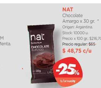 Farmacity Nat Chocolate Amargo x 30gr. oferta