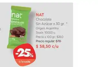 Farmacity Nat Chocolate Sin Azúcar x 30gr oferta