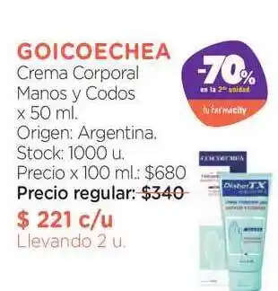 Farmacity Goicoechea Crema Corporal Manos Y Codos x 50ml. oferta