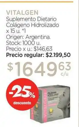 Farmacity Vitalgen Suplemento Dietario Colágeno Hidrolizado x 15u. oferta