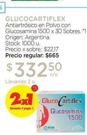 Farmacity Glucocartiflex Antiartrósico En Polvo Con Glucosamina 1500 x 30 sobres oferta