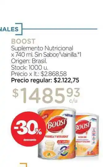 Farmacity Boost Suplemento Nutricional Sin Sabor Vainilla x 740ml oferta